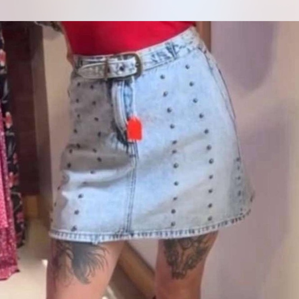 Studded Mini Jean Skirt denim skirt